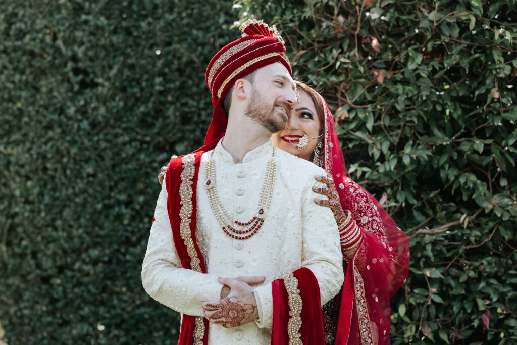 Bride and groom in traditional Indian wedding attire