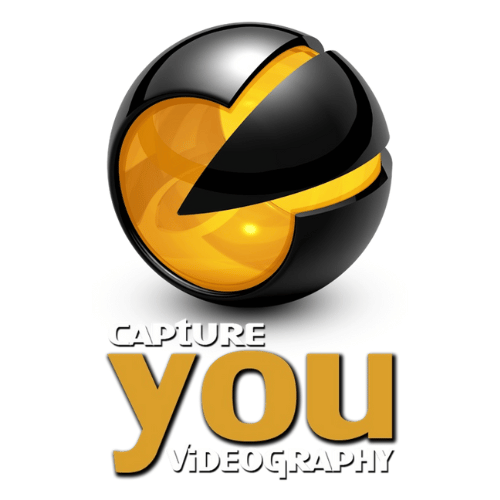 Black and gold sphere logo for Capture You Videography