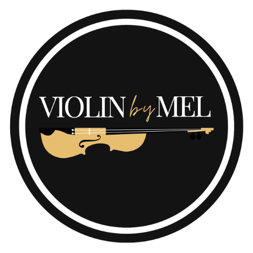 Violin by Mel logo with violin illustration